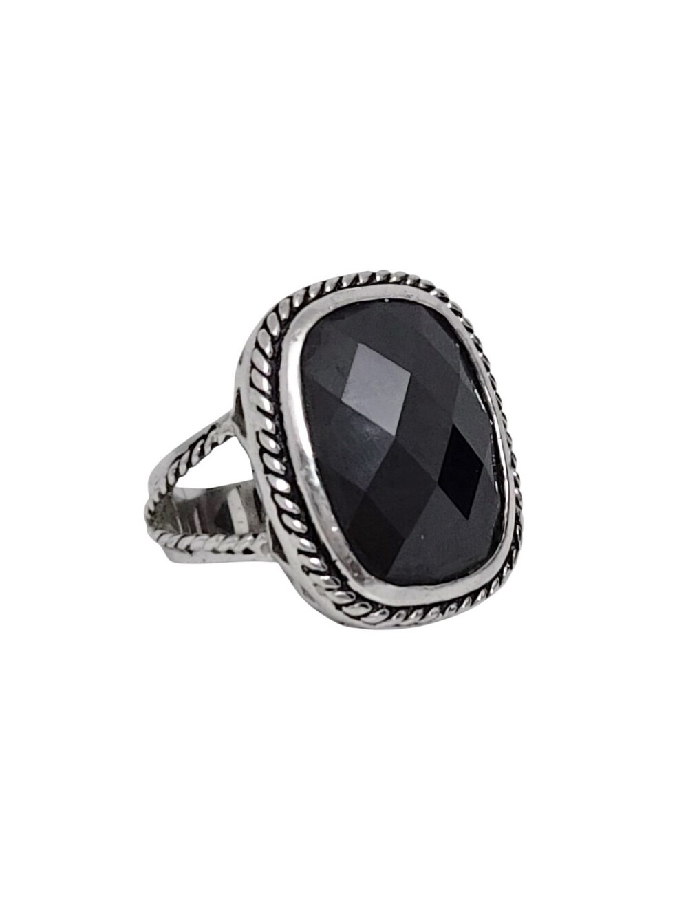 Premiere Designs Black Onyx Stone & Silver Cable Statement Jewelry Ring- Sz 7.5